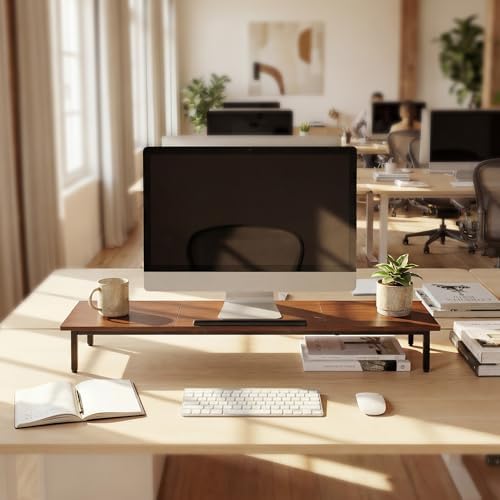 Dual Monitor Stand, 2-in-1 Adjustable Laptop Desk, Large Desktop Computer Monitor Riser For 2 Screens, Monitor Riser, Wood and Steel Multi-Purpose Desktop Storage Stand for Computer, Laptop, Screen, Printer, TV - Image 6