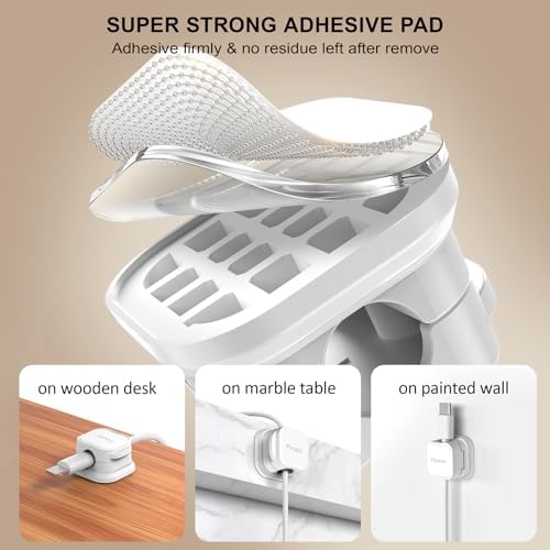 36 Pack Magnetic Cable Clip Organizer Cord Holder, Picozon Adhesive Cable Management, Wire Phone USB Charger Cable Holder, Keeper Organizer for Office Home Desktop Table - White - Image 6