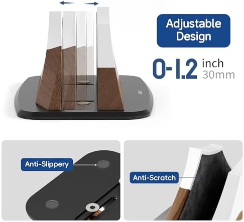 AFOOYO Vertical Laptop Stand - Snow Peak-Shaped Wooden Holder Dock Compatible with MacBook, Surface, Chromebook, Dell & More - Space-Saving Design for All Laptops,Walnut Finish - Image 4