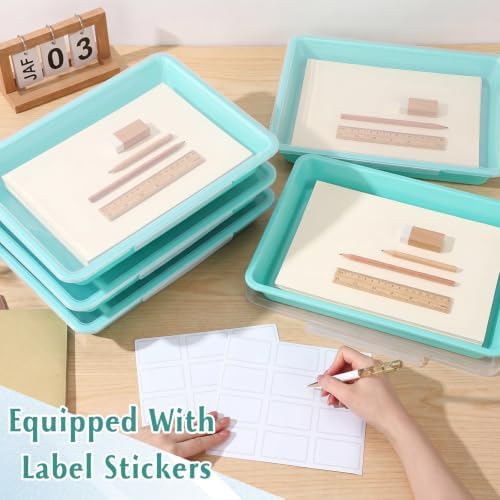 Tinlade 6 Pcs Classroom Paper Storage Bins with Lids, 13x10, Teal - Image 5
