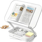Book Stand for Reading, Acrylic Adjustable Book Holder with Book Page Holder, 360°Cookbook Stand with Storage for Kitchen Counter, Hands Free Recipe Book Holder for Textbook Cookbook, Clear by Lifcozy