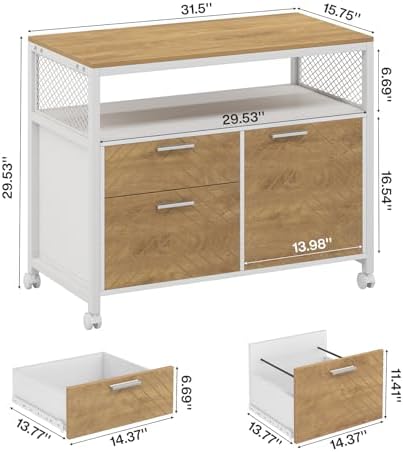 Tribesigns Modern File Cabinet with Drawers for Letter-Sized File and Door, Lockable lateral Filing Cabinet Printer Stand with Storage Shelves and with Rolling Caster for Home Office (Light Walnut) - Image 2