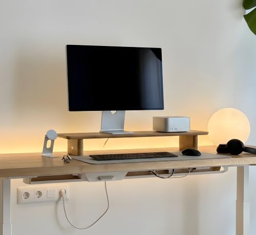 White Oak Single Monitor Stand Riser - 31.5" Wooden Monitor Stand for iMac, Laptop & Monitor, Minimalist Desk Shelf Organizer - Image 3