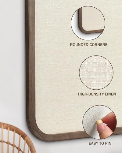 Linen Bulletin Board, Pin Board for Walls, Fabric Bulletin Board, Large Pin Board for Home Kitchen Office Decorative, 20"x30" Linen Brown Wood Frame Cork Board(BN-5075) - Image 3