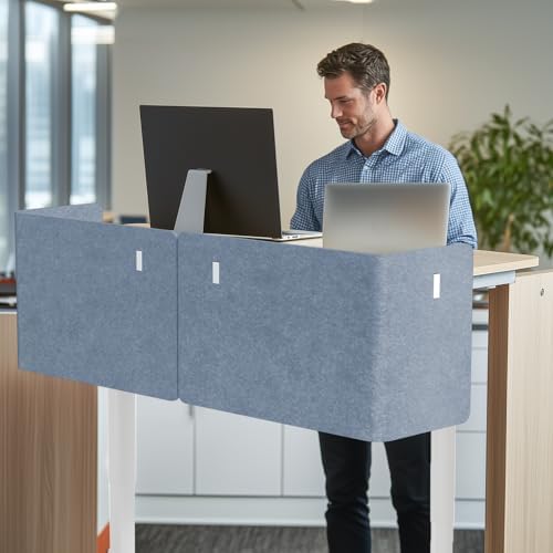 Desk Privacy Panel,2PCS L-Shaped Clamp-On Office Desk Divider,2-in-1 Adjustable Acoustic Desktop Partition Or Under Desk Modesty Panel,for Office,Home,Felt(Blue, 47.2" x 17.7") - Image 2