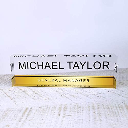 Artblox Personalized Name Plate for Desk | Gold Stripe On Clear Acrylic Glass | Custom Desk Name Plate Personalized with Name and Credentials for Teacher Phd Military Office Name Plate (8" X 2.5") - Image 2
