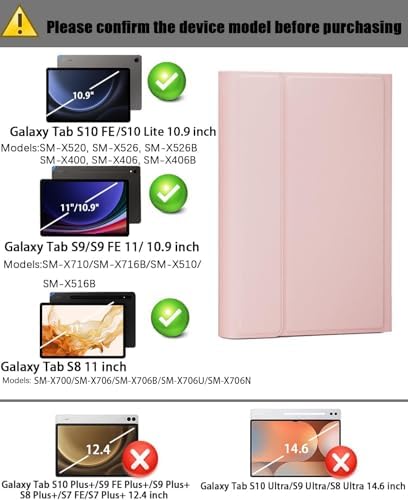 Case Keyboard for Samsung Galaxy Tab S10 Lite / S10 FE / S9 FE / S9 / S8 10.9-11 inch Cover - 7 Color Rainbow Change Backlit Detachable Magnetic Keyboard with S Pen Holder with Mouse - Pink - Image 2