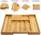 VaeFae Bamboo Silverware Drawer Organizer, 7 Slots, Natural - Image 4