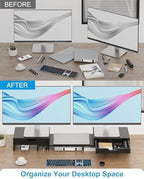 Epesoware Dual Monitor Riser with Two Drawer for Desk, No Assembly Required - Image 5
