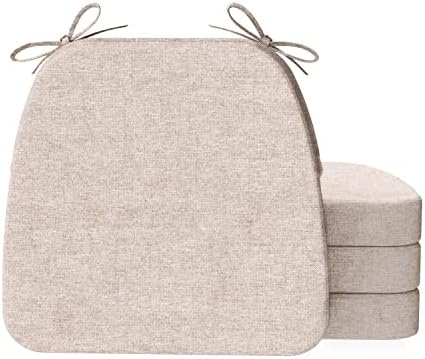 AAAAAcessories D-Shaped Chair Cushions, 2" Thick Dining Chair Pads with Ties and Removable, Machine-Washable Cover, 17" x 16", Set of 4, Oatmeal Beige by AAAAAcessories