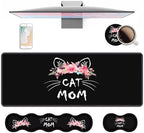 4 in 1 Ergonomic Keyboard Wrist Rest & Mouse Pad Wrist Rest Set, Large XXL Gaming Desk Mat 31.5"x 11.8" with Non-Slip Base, Memory Foam for Home Office Study Gaming, Cat Mom Floral by Unknown