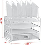 Marbrasse Desk Organizers, 4-Tier Mesh Desk File Organizer with 5 Vertical File Holders and 2 Pen Holders, Multifunction Desktop Organizer,Desk Organizers and Accessories for Home Office (White) - Image 5