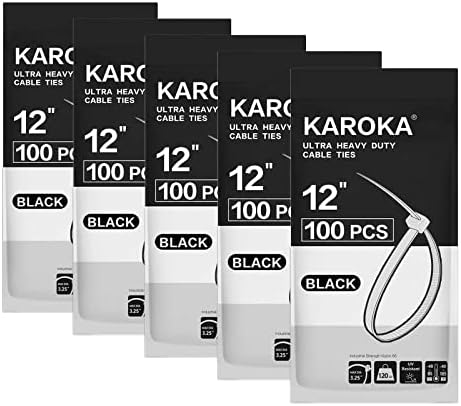 Zip Ties Heavy Duty 12 inch with 120 Pounds Tensile Strength, Black Heavy Duty Cable ties, 500 Pieces,by Karoka by Karoka