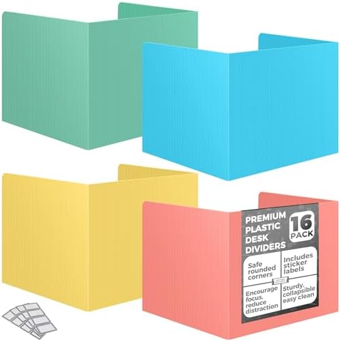 16 Pack Desk Privacy Folders for Students Desk Divider - Designer Pastel Color Privacy Folders for Students - Easy to Clean Strong Plastic Privacy Shield Desk Dividers for Students Classroom Supplies by Storage+Standard
