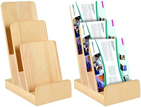 2 Pieces 3-Tier Pine Wood Literature Holder pamphlet display stand Trifold Brochure Organizer Flyer Holder Postcard Display and Countertop Wooden Display Stand Book Display for Magazine Pamphlet by DOSTATNI