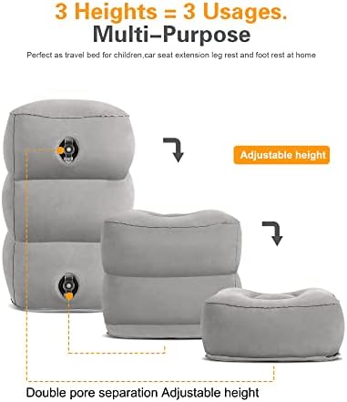 Sunany Inflatable Travel Foot Rest Pillow, Airplane Bed for Kids and Toddler, Adjustable Height Portable Car Leg Rest Pillow, Suitable for Airplane, Trains, Cars, Home, Office and Any Travel (2 Pack) - Image 3