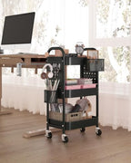 ALVOROG 3 Tier Metal Rolling Utility Cart with Pegboards,Baskets,Hooks - Image 2