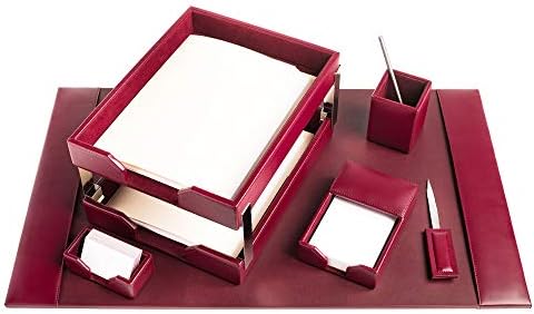 DACASSO Bonded Leather Desk Set - Luxury Leather Desk Pad & Desk Organization Essentials (Burgundy, 8 Piece) - Image 6