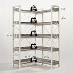 GTPLAYER 5-Tier Corner Bookshelf, L-Shaped Metal Frame Shelf with Tall 14" Shelves, Plant Stand and Storage Rack for Small Spaces, Living Room and Home Office, Gray & White - Image 2