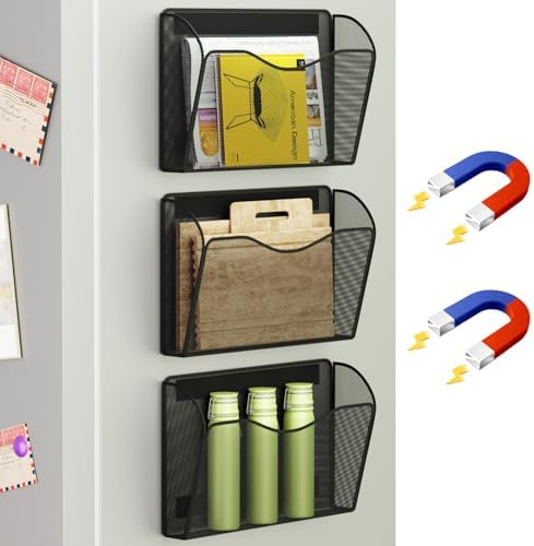 Magnetic File Holder - Heavy Duty Wall File Organizer for Refrigerator & Whiteboard - Strong Magnet Mail Holder & Magazine Rack, No Drilling Document Storage Basket for Office Cabinet by GDINDINFAN