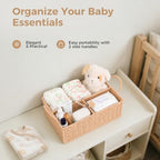Diaper Caddy Organizer, Hand Rattan Nursery Baby Basket Changing Table Organizer for Baby Essentials, Baby Shower Gifts, Versatile Shelf Basket Bathroom/Kitchen Organizer (Blush Beige, L) - Image 4