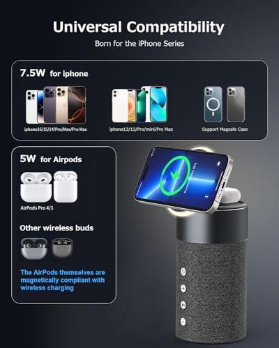 Bluetooth Speaker, Night Light, 15W Magnetic Fast Charging for Apple, Black - Image 5