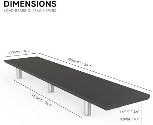 Fenge 39.4” Dual Monitor Stand with Height Adjustable Legs, Black - Image 3