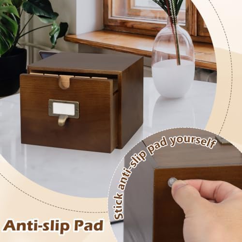 DLUGOPIS 5×8 Index Card Holder Pine Wood Index Card Organizer Box with Drawers Brown Vintage Card Catalog Box Recipe Notecard Box 5 Index Cards Dividers 2 Letter Smile Stickers for School Office - Image 5