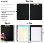 Ospelelf Clipboard with Storage 8.5 X 11，Padfolio Organizer, Spiral Portfolio Letter Size with Notepad, Pen Holder, 5 Extra Folder Divider Pages, Elastic Closure Nurse Office Essentials (Black) - Image 2