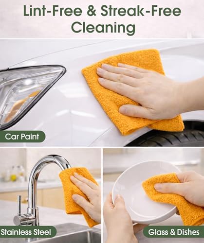 Reusable Microfiber Cleaning Cloth Roll - 100 Pack, 12"x12" Washable Tear-Away Paper Towels, Lint-Free & Streak-Free Rags for Kitchen, Glass, Cars, Electronics, Workshop and Garage(Tangerine Yellow) - Image 4