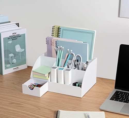 White Desktop Organizer - 9 Compartment Office Desk Accessories Organizer - Pen Holder - Image 5