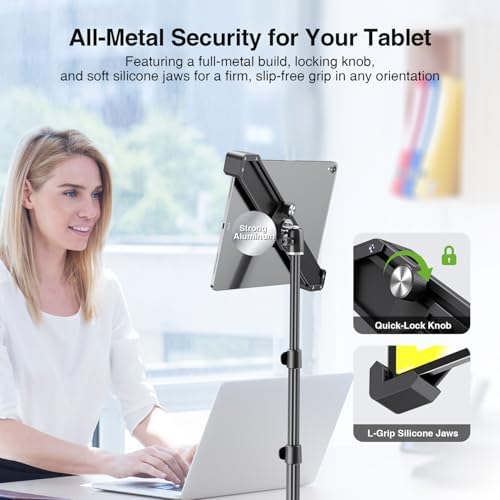 elitehood Aluminum 65” iPad Stand Tripod with Lockable Tablet Holder - Image 2