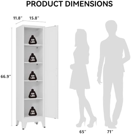 COFaR 67" Tall Metal Pantry Cabinet, White Storage Cabinet with Magnetic Door & 4 Adjustable Shelves, Slim Freestanding Cupboard for Kitchen, Bathroom, Living Room - Image 2