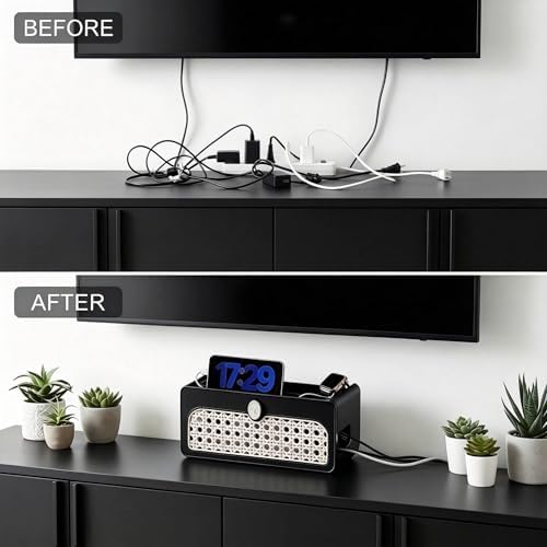 Faux Rattan Cable Management Box, Black - Image 6