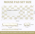 L-SPOUTTO Beige Checkered Mouse Pad Set,Scalloped XXL Desk Mat Set - Image 5