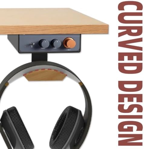 Under Desk Mount for Fosi Audio BT20A Pro with Walnut Wood Headphone Hanger, Metal Amplifier Bracket Shelf for Compact Stereo Amp, Desk Organizer Holder, Black - Image 4