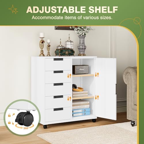5-Drawer Metal Storage Cabinet with Wheels, Craft Storage Drawers - Image 5