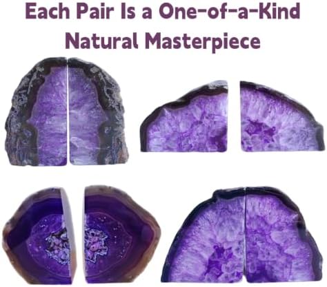 Decorative Agate Bookends 2-3 lbs Dyed Purple Natural Crystal Geode Book Ends for Home Decor Housewarming Gift 1 Pair - Image 4