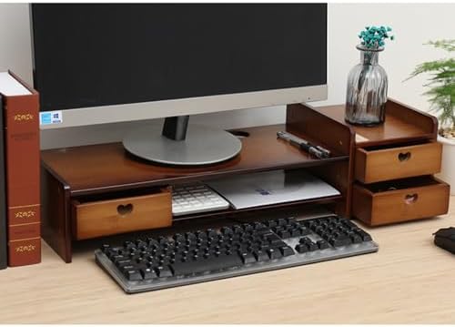 Bamboo Desk Monitor Stand with Drawer Wooden Computer Stand for Desk Monitor Riser with Storage for Laptop, PC Screen, TV, Printer, 3 Drawers + Hidden Keyboard Space - Image 3
