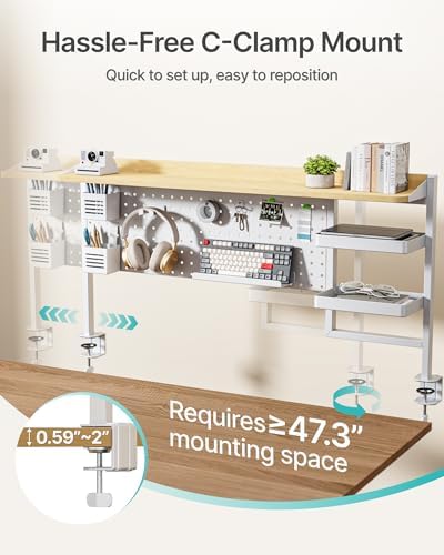 PEGZONE Clamp on Desk Shelf, 44" Desktop Shelving System, White - Image 6