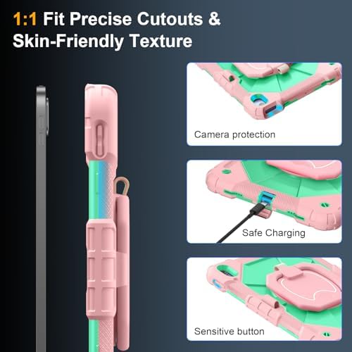 Case for iPad (A16) 11th/10th Generation 11/10.9 Inch 2025/2022, Ubearkk for iPad a16 case with Screen Protector, 360 Degree Rotating Stand Shoulder Strap Pencil Holder,Rose Mint - Image 6