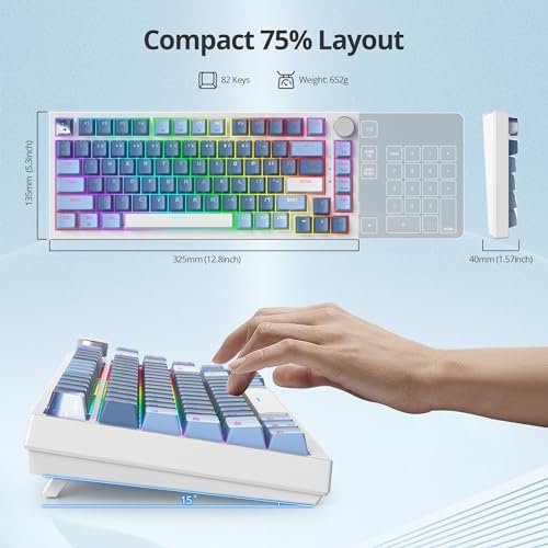 Guffercty kred 75% Percent Blue Keyboard Gasket Mount with Knob, Hot-swappable RGB Wired Mechanical Gaming Keyboard Programmable for Mac/Win (82 Sea Fog Blue) - Image 6