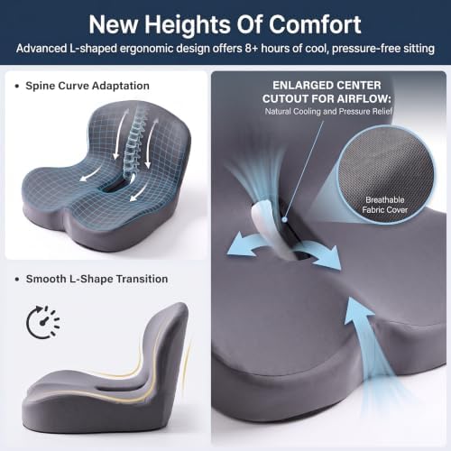 CHANCEE X-Large Ergonomic Seat Cushion with Lumbar Support (Dark Grey) - Image 5