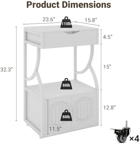 Natwind 3 -Tier Rolling Printer Cabinet with File Storage,23.6"x15.8",White - Image 2