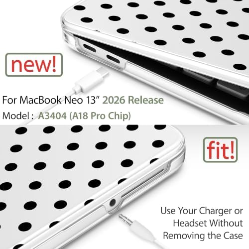 May Chen Compatible with MacBook Neo 13 inch Case 2026 Model A3404, Plastic Hard Shell,Keyboard Cover,Screen Protector,Dust Plug, for MacBook Neo 13" with A18 Pro Chip, Clear Polka dot - Image 3