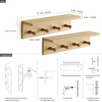 Entrance Coat Rack ，Coat Hooks, Wall-Mounted Wooden Hook Rack, Wall-Mounted Shelves(Oak Color Finish—A-2) - Image 5