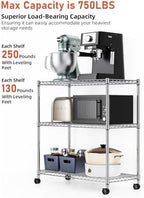 HealSmart 3-Tier Heavy Duty Storage Shelves 750Lb Capacity, 24.02" D x 13.78" W x 29.92" H Adjustable Shelving Unit with Wheels, Chrome - Image 4