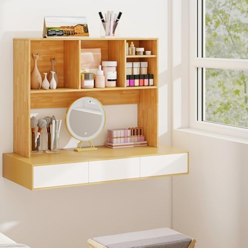 BECOMFORT Desk Hutch, Desk Organizer Shelf with 4 Storage Compartments, Wooden Display Rack, Desktop Bookshelf for Vanity Dressing Tabletop College Dorm Home & Office - Image 4