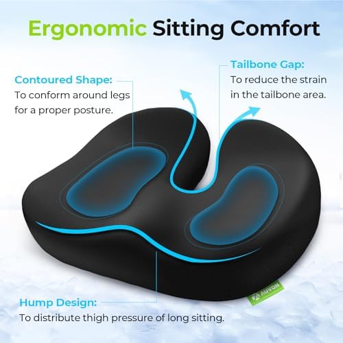 AUVON Gel Seat Cushion, Triple-Layer Core for Cool & Pressure-Free Sitting, Cooling Gel Office Chair Cushion, Ergonomic Dual-Density Memory Foam for Hemorrhoid, Sciatica, Tailbone Pain Relief - Image 4