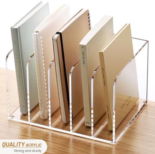 YUXUN Acrylic Magazine Holder,Clear Desk Organizer Vertical File Sorter Holder Stand for Notebook,Paper,Envelope,Magazine, Book Storage-Office/Home/Classroom Organization (5 Compartments,B5) - Image 5